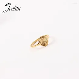 Bagues de cluster Joolim Bijoux Haut de gamme PVD Grossiste étanche Simple Dainty Joint rond Light Burst Bague en acier inoxydable pour les femmes