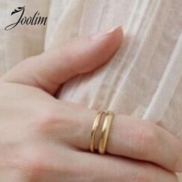 Clusterringen Joolim eenvoudige goudkleur roestvrijstalen band voor vrouwen sieraden1