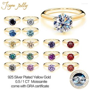 Cluster Ringen JoyceJelly 0.5ct 1ct Moissanite Ring Voor Vrouwen Geel Goud Kleur Sterling Zilver 925 Sieraden Bruiloft Verloving Verjaardag