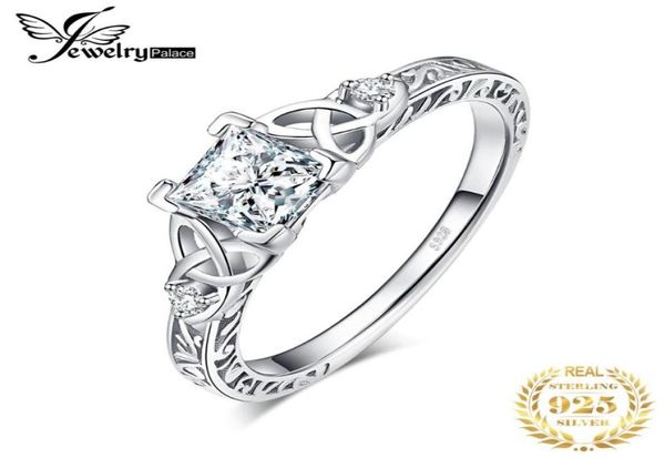 Bagues de cluster JPalace Celtic Knot Princesse CZ Bague de fiançailles 925 Sterling Silver pour les femmes Anniversaire Bijoux de mariage 8228736