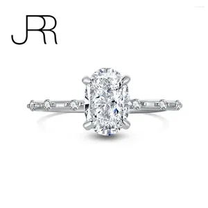 Cluster anneaux JRR 8A Coupe 925 Silver Silver Coussin ovale High Carbon Diamond Gemstone Wedding Fine Jewelry Promed Ring pour les femmes