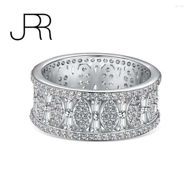 Anillos de racimo JRR Alta calidad 925 Plata esterlina Banda ancha Lujo Eternidad Boda nupcial Anillo de joyería fina para regalo de mujer