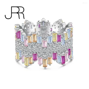 Clusterringen JRR Rainbow Collection 925 Sterling Silver Exquisite Colorful Diomond Luxury Cocktail voor vrouwen Girls Fine Jewelry Cadeau
