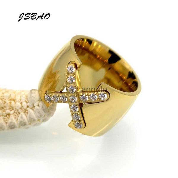 Anillos de racimo JSBAO Nueva llegada Joyería de moda para mujer Acero inoxidable Pave Configuración Cruz X Personalidad Anillo de compromiso para mujeres Anillo de bodas YQ240109