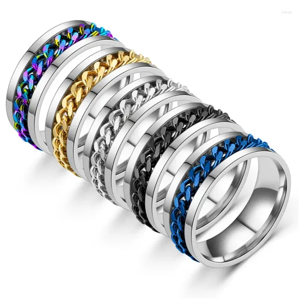 Anillos de racimo JUCHAO Cool Acero inoxidable Anillo giratorio para hombres Cadena giratoria de alta calidad Punk Joyería para mujer para regalo de fiesta