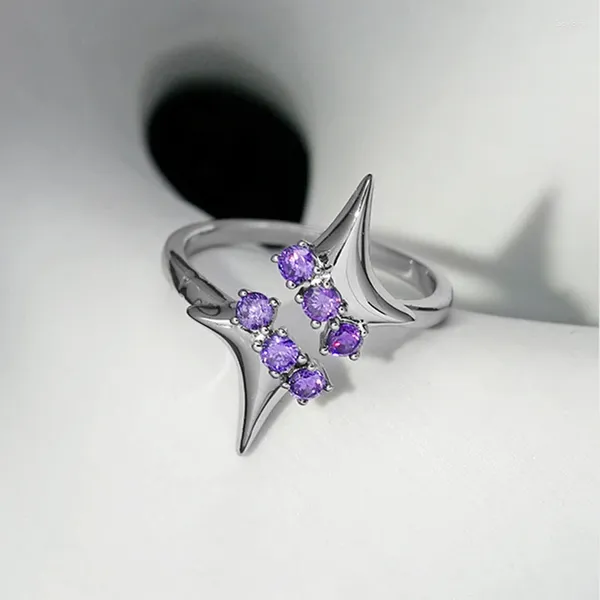 Anillos de racimo JWER 2023 Vintage Purple Crystal Star Ajustable para mujeres Lover Zircon Cool Girl Y2K Accesorios de joyería Regalos