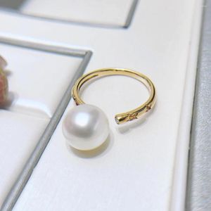 Anillos de racimo JY Anillo de perlas Joyería fina Sólido Oro de 18 quilates Redondo 8-8.5 mm Agua de mar natural del océano Akoya Perlas blancas Origen de Japón para mujeres