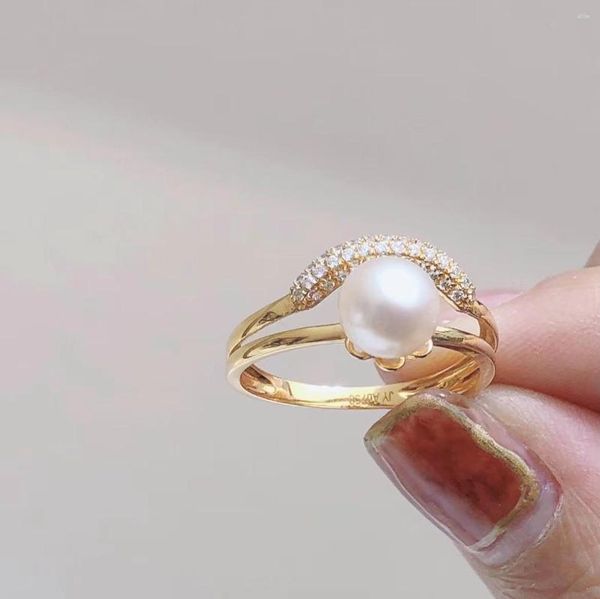 Cluster Rings JY Pearl Ring Fine Jewelry Solid 18K Gold Round 7mm Natural Ocean Sea Water Akoya White Pearls Japan Origin Pour les femmes