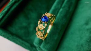 Anneaux de cluster JY Solide 18K Gold Nature 0.71ct Blue Sapphire Gemstones Diamants pour femmes Fine Bijoux Cadeaux