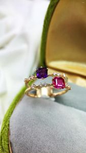 Cluster Rings JY Solid 18K Gold Nature 0.78CT Red Ruby Sapphire edelstenen Diamanten Dames Fijne sieraden Presenteert de vermaning van zes woorden