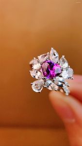 Cluster ringen JY Solid 18K White Gold Nature Hartvorm Pink Sapphire 1.05ct edelstenen diamanten voor vrouwen fijne sieraden geschenken