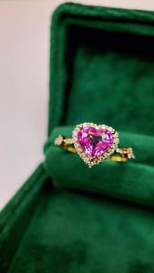 Cluster ringen JY Solid 18K White Gold Nature Hartvorm Pink Sapphire 1.32ct edelstenen diamanten voor vrouwen fijne sieraden geschenken