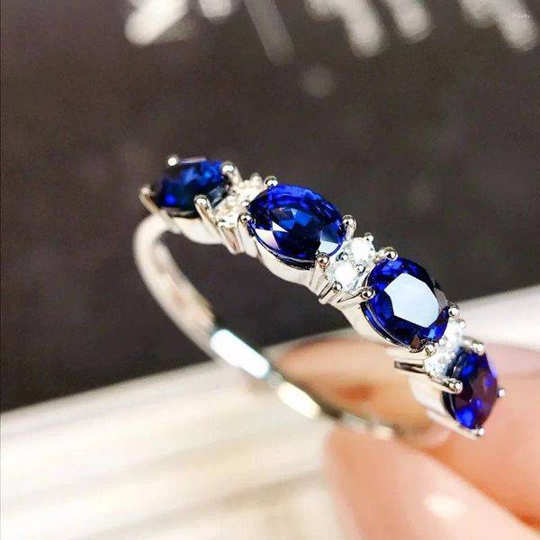 Anneaux de cluster JY2024 No.12045 Saphir Naturel 1.43ct Blue Gemstone Pure 18 K Bijoux en or pour femmes Diamants