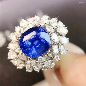 Clusterringen JY2024 No.12534 Edelstenen 3,61 ct echte 18K goud natuurlijke korenbloem blauwe saffier diamanten steen vrouwelijke ring