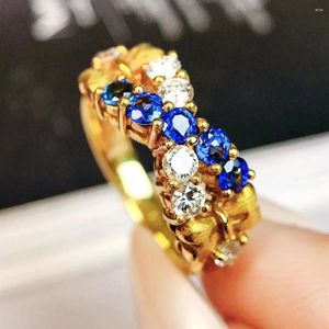 Cluster Ringen JY2024 No.4389 Saffier Ring Natuurlijke 0.57ct Blauwe Edelstenen Pure 18K Gouden Sieraden Voor Vrouwen Diamanten