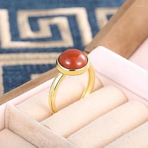 Cluster ringen JZ075 Zfsilver Silver S925 Fashion Trendy Turquoise Jade South Red Agate Fine Simple Luxury Round For Women Wedding Party