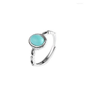 Cluster Ringen JZ126 ZFSILVER Thai Zilver S925 Mode Tian Jade Zuid Rode Agaat Turquoise Eenvoudige Ovale Voor Vrouwen Wedding Party Sieraden