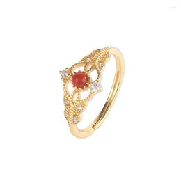 Clusterringen JZ140 Zfsilver Silver S925 Fashion Trendy Gold South Red Agate Hollow Simple Design Persimmon Ring For Women Wedding Party