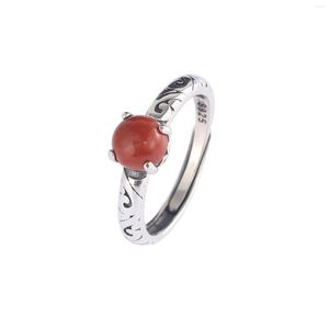 Clusterringen JZ141 Zfsilver Silver S925 Fashion South Red Agate Turquoise Retro Cloud Texture Round Ring For Girl Women Wedding Party