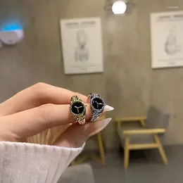 Cluster Ringen KADRUFI Punk Mini Luxe Mode Horloge Klok Strass Voor Vrouwen Vintage Romeinse Horloges Opening Vinger Ring Sieraden Gift