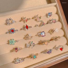 Cluster ringen kadrufi zoete y2k kleurrijke Koreaanse mode glanzende strass openen verstelbare hartvorm kristal vinger ring sieraden cadeau