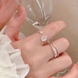 Cluster Ringen KADRUFI Y2K Eenvoudige Luxe Maansteen Opening Voor Vrouwen Koreaanse Mode Zoete Verstelbare Vinger Ring Sieraden Anillos Gift