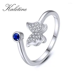 Clusterringen Kaletine 925 Sterling Silver Butterfly Charm Ring voor vrouwen Blue CZ Party Verstelbaar Open vrouw