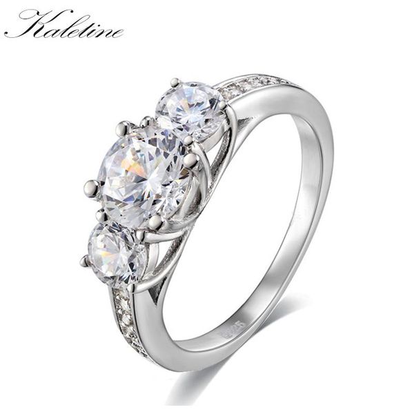 Anillos de racimo Kaletine 925 joyería de plata esterlina compromiso clásico para Mujeres Hombres 6,5mm corazón y flechas 1 CZ anillo de tres piedras