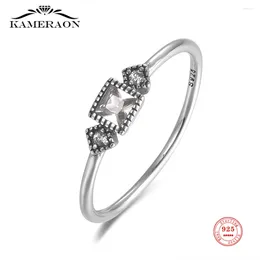 Clusterringen Kameraon Retro 925 Sterling Silver Geometric Square Shining CZ Zirkoon vingerring voor vrouwen Elegante sieraden 2024