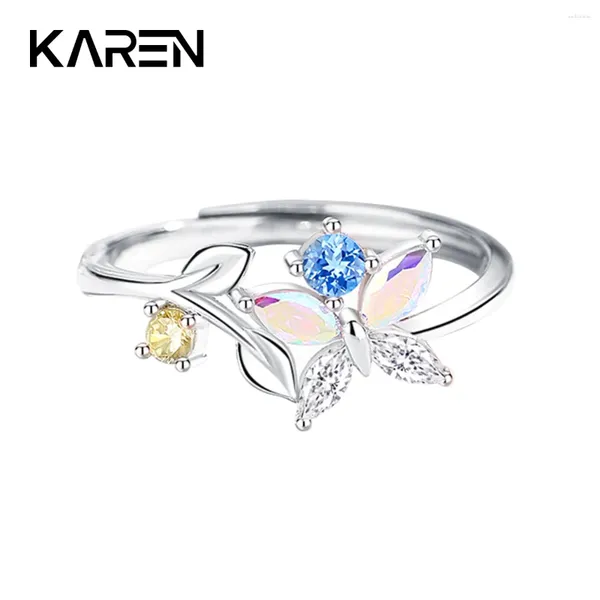 Cluster Anneaux Karen 925 STERLING Silver Fantasy Butterfly Ring Women's Forest White Gol Stone Bijoux