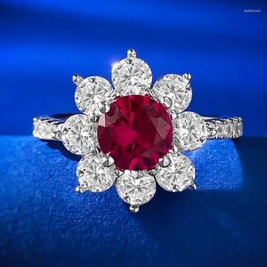 Clusterringen Karloch S925 Sterling Silver High Carbon Diamond 1CT Pigeon Blood Red Ring Vrouwen eenvoudige stijl Fashion Jewelry