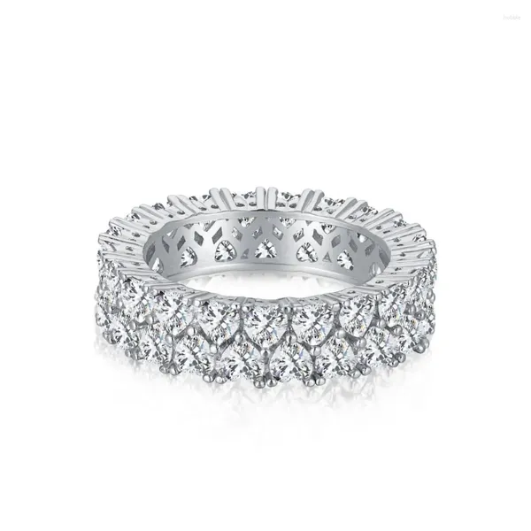 Bagues de cluster Karloch S925 Bague en argent sterling en forme de coeur en forme de coeur doux cool petite double couche de diamant léger de luxe coloré pétillant