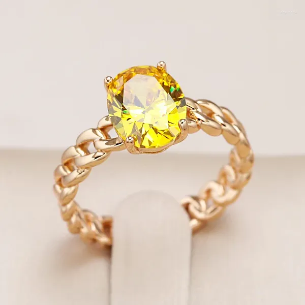 Ringos de cluster kienl moda 585 cor de ouro rosa amarelo zircão natural ring grande para mulheres casamento jóias diárias de alta qualidade de casamento