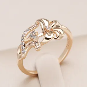 Cluster Ringen Kinel 585 Rose Goud Kleur Kristal Bloem Ring Voor Vrouwen Natuurlijke Zirkoon Vintage Bruiloft Dagelijkse Sieraden Fijne Meisjes gift