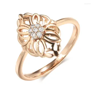 Cluster Ringen Kinel 585 Rose Gouden Ring Voor Vrouwen Holle Patroon Natuurlijke Zirkoon Etnische Bruid Fashion Party Vintage Sieraden