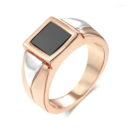 Anneaux de cluster Kinel Fashion Black Stone Hommes Bague 585 Rose Gold Simple Carré Pour Femmes Haute Qualité Quotidien Fine Bijoux