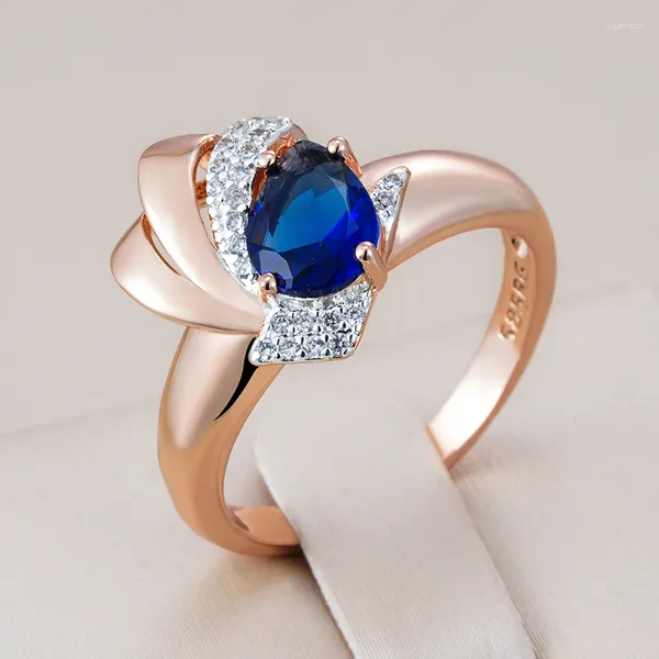 Anneaux de cluster Kinel Mode Bleu Naturel Zircon Bague Pour Femmes Unique 585 Rose Or Argent Couleur Mélange Ethnique Mariage Cristal Vintage Bijoux