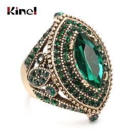 Cluster ringen Kinel luxe antieke ring voor vrouwen Vintage look AAA groen kristal Boho sieraden goud kleur charme etnische trouwring 230424