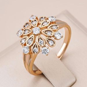 Cluster Ringen Kinel Natuurlijke Zirkoon Kristallen Bloem Ring Voor Vrouwen 585 Rose Goud Kleur Fijne Etnische Bruid Vintage Bruiloft Sieraden