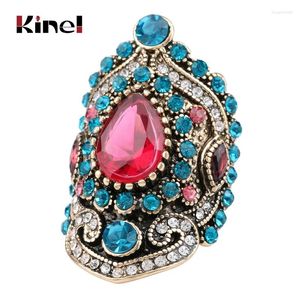 Clusterringen Kinel Roze Grote Vintage Bruiloft Voor Vrouwen Gouden Kleur Mozaïek Blauw Kristal Mode Boho Sieraden Liefdescadeau Maat 7-12