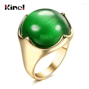 Anneaux de cluster Kinel Punk Green Bague Gold Couleur Luxe Engagement Bijoux Mosaïque Opale Naturelle Pour Femmes Boho Vintage