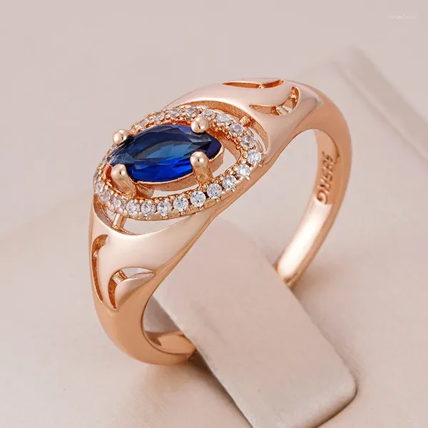 Anneaux de cluster Kinel Design inhabituel brillant bleu naturel zircon pour les femmes 585 couleur or rose luxe fête de mariage bijoux quotidiens 2024