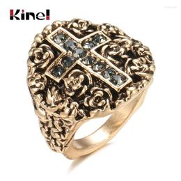 Cluster Ringen Kinel Vintage Grijs Kristallen Kruis Voor Vrouwen Antiek Goud Kleur Etnische Religieuze Geloof Ring Punk Rock Sieraden