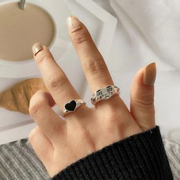 Anillos de clúster Kinfolk Punk Love Heart for Women Fashion Lindo Cartoon Face Fiesta Rock Vintage Jewelry Regalos 2023 Accesorios Regalo