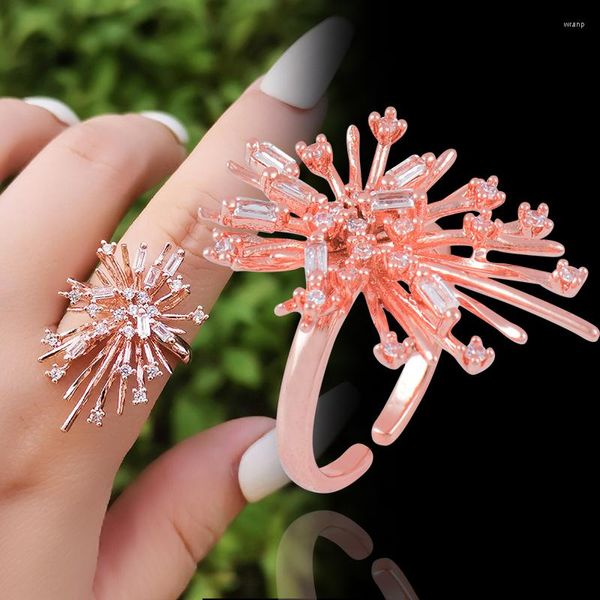 Anillos de clúster Kioozol Fashion Fireworks for Women Ring Attleble Rose Gold Color plateado en accesorios para bodas de los dedos 688 KO7