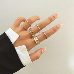 Clusterringen Kisswife Hiphop Gold Chain Set for Women Girls Punk Geometric Simple Finger 2022 Trend Fashion Jewelry Party Gifts