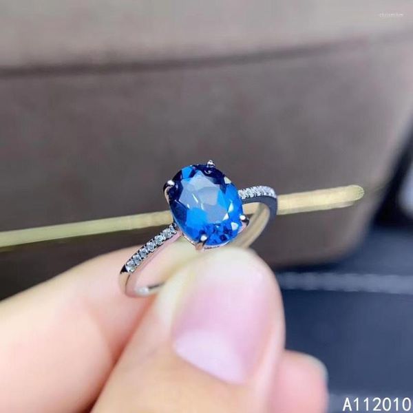 Anillos de racimo KJJEAXC Joyería fina Boutique Plata de ley 925 Piedras preciosas azules naturales Topacio Anillo femenino ajustable clásico Señorita Mujer Chica