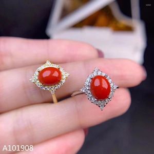 Bagues en grappe KJJEAXCMY Boutique Bijoux Bague en argent sterling 925 incrusté de corail rouge naturel Détection de soutien fin pour femme Belle Deux