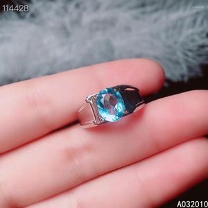 Bagues de cluster KJJEAXCMY Fine Exquis Bijoux 925 Sterling Argent Incrusté Naturel Gem Bleu Topaz Hommes Garçon Réglable Bague Support Test