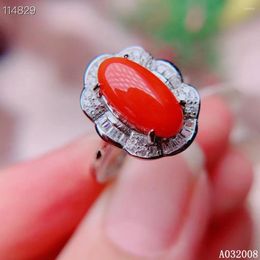 Bagues de cluster KJJEAXCMY Fine Bijoux 925 Sterling Silver Incrusté Naturel Rouge Corail Bague Délicate Femme Gemstone Mode Support Test